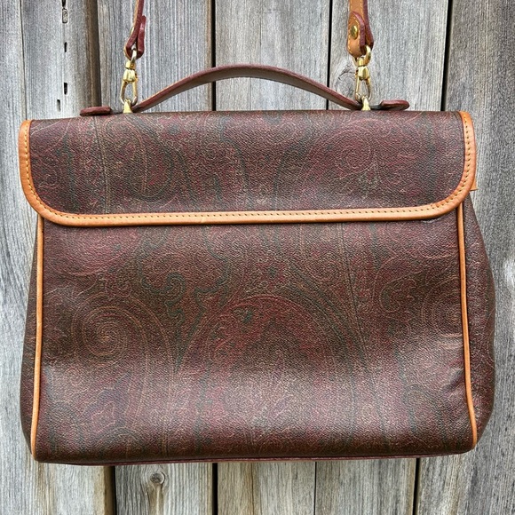 Etro Vintage Paisley Top Handle Messenger Crossbody Bag Brown - Picture 6 of 16